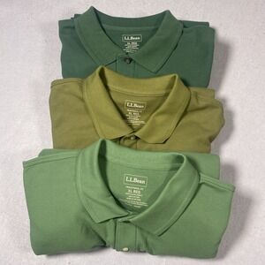 L.L. Bean Polo Shirt Men's XL Regular Green Pullover Cotton Long Sleeve Lot Of 3